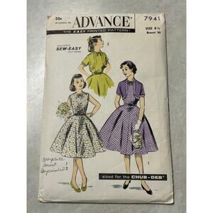 Vintage 1950's Advance Pattern #7941‎ Girls Chub-Dub Flare Dress/Bolero Size 8.5